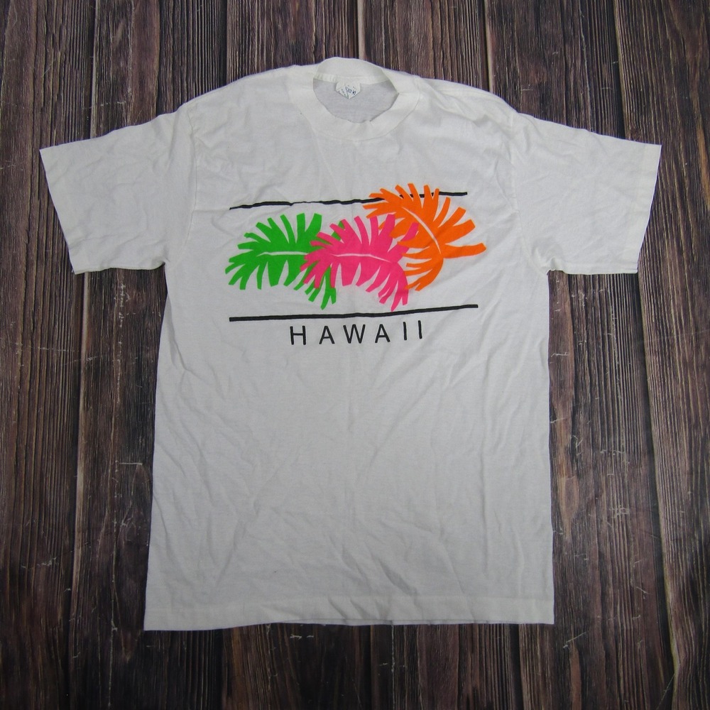 Vintage Design Tees Hawaii Shirt Mens Large White Neon Tropical Graphic 80s‎